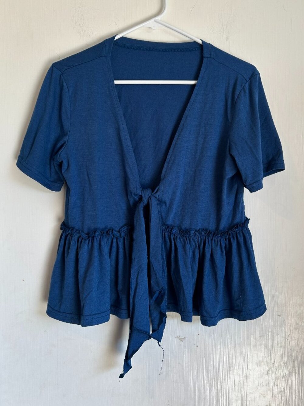 Amazon - Blue Tie Front Short Sleeve Flowy Blouse